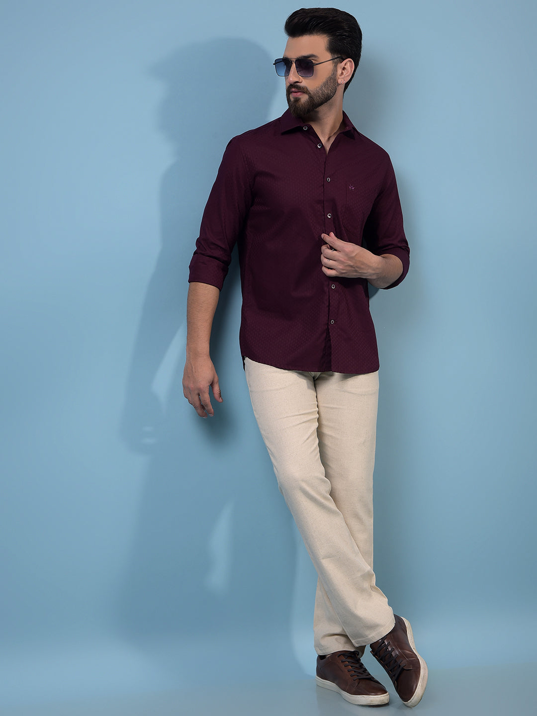 Men's Maroon Printed 100% Cotton Shirt-Men Shirts-Crimsoune Club