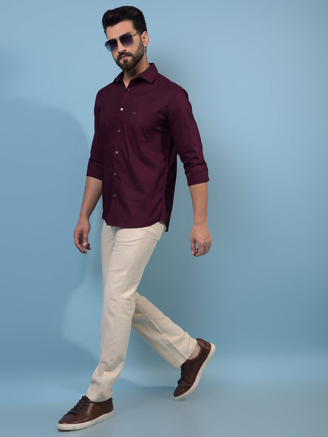 Men's Maroon Printed 100% Cotton Shirt-Men Shirts-Crimsoune Club