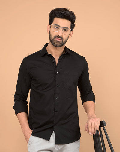 Black Printed 100% Cotton Shirt-Men Shirts-Crimsoune Club