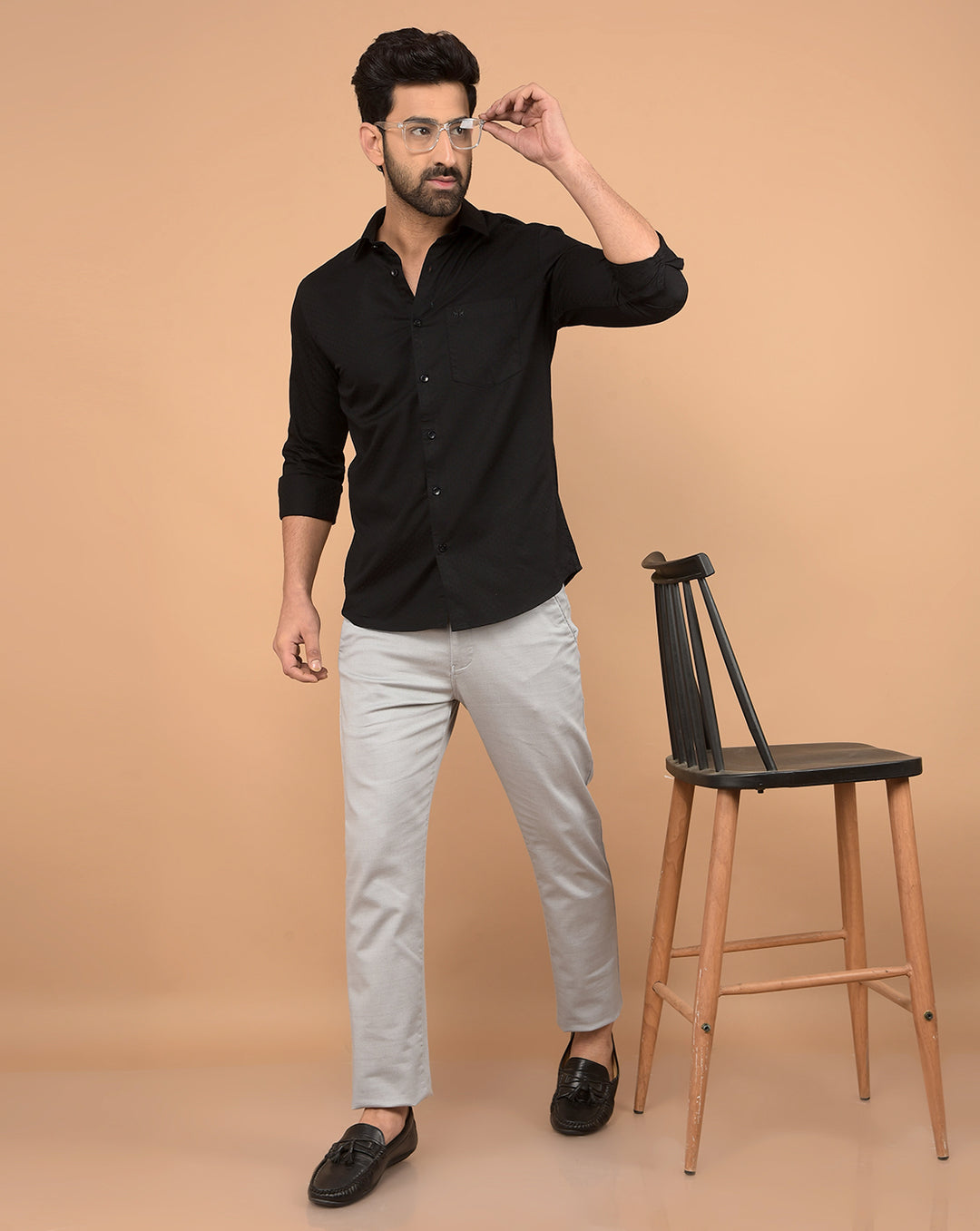 Black Printed 100% Cotton Shirt-Men Shirts-Crimsoune Club