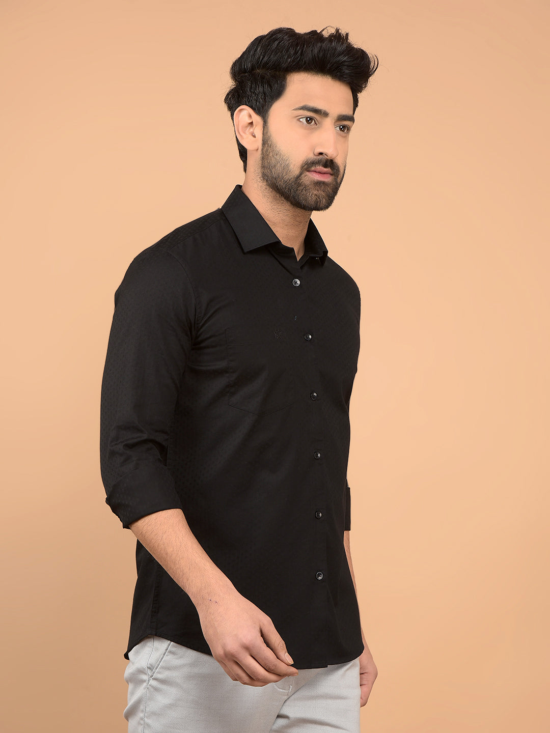 Black Printed 100% Cotton Shirt-Men Shirts-Crimsoune Club