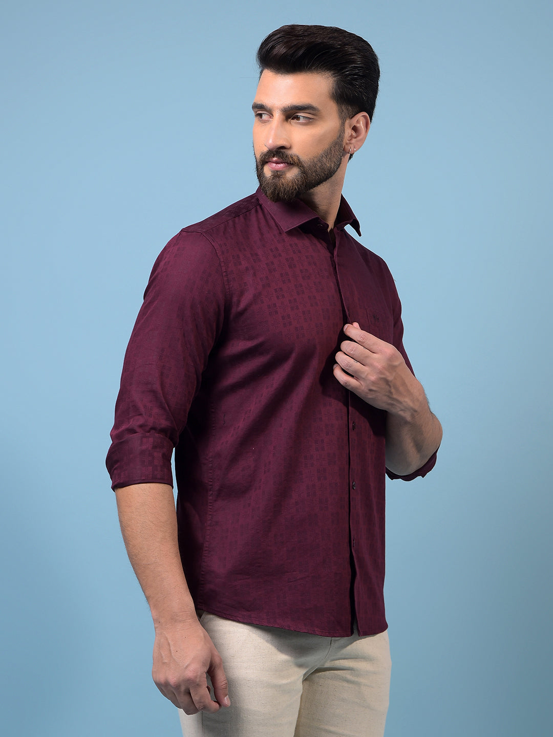 Men's Maroon Printed Shirt-Men Shirts-Crimsoune Club
