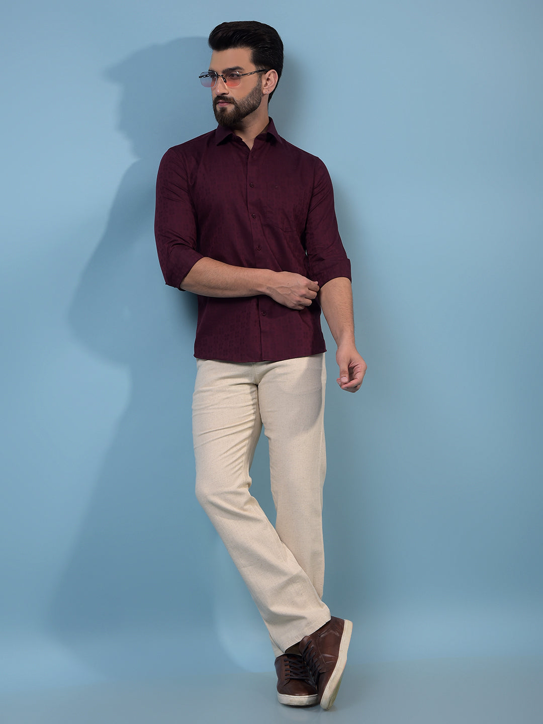 Men's Maroon Printed Shirt-Men Shirts-Crimsoune Club