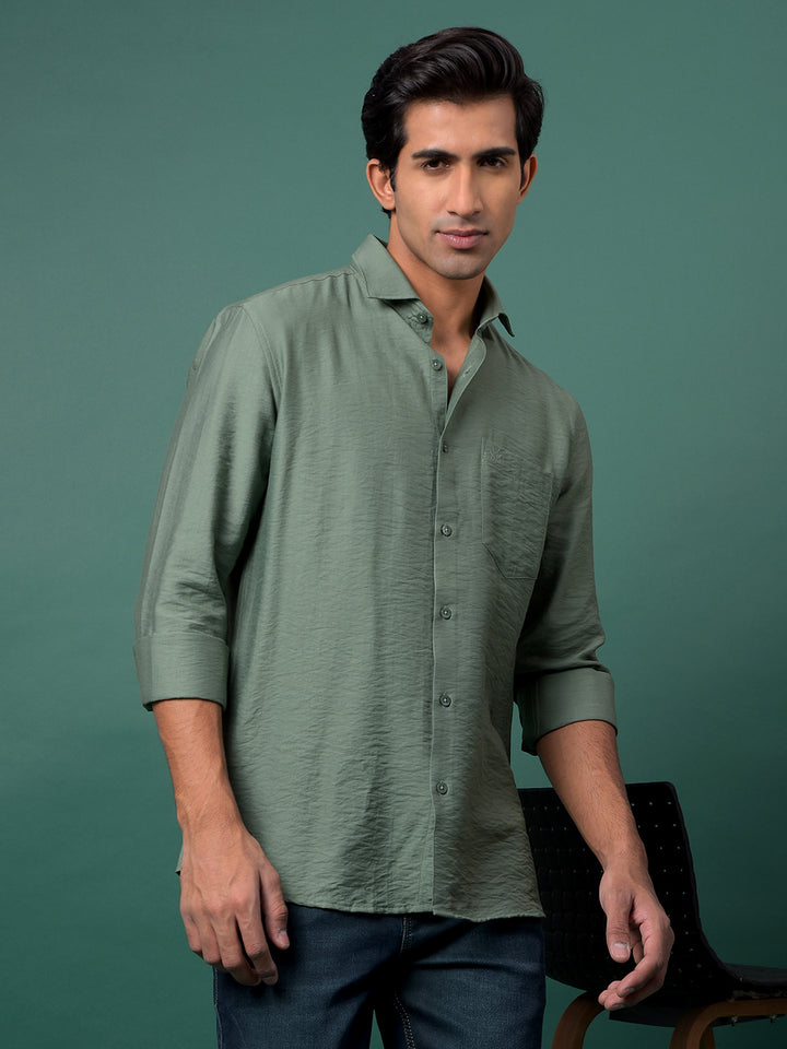 Green Textured Shirt-Men Shirts-Crimsoune Club