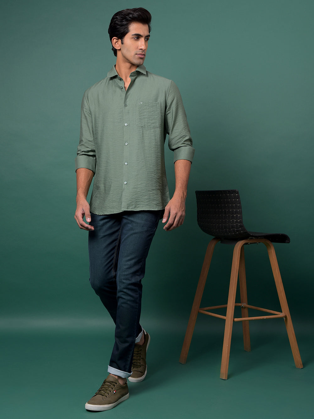 Green Textured Shirt-Men Shirts-Crimsoune Club
