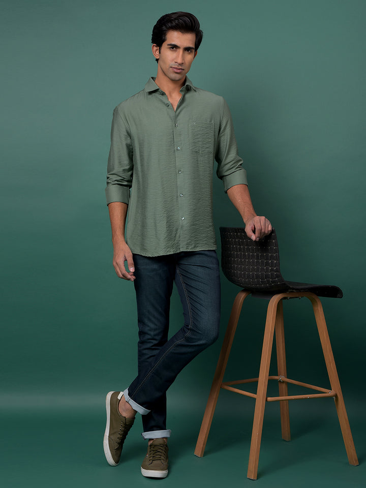 Green Textured Shirt-Men Shirts-Crimsoune Club