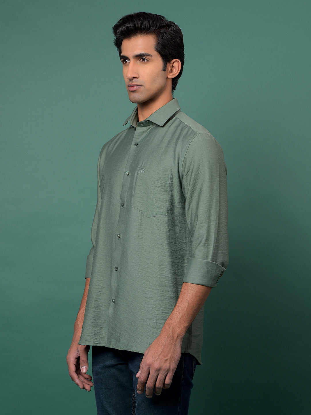 Green Textured Shirt-Men Shirts-Crimsoune Club