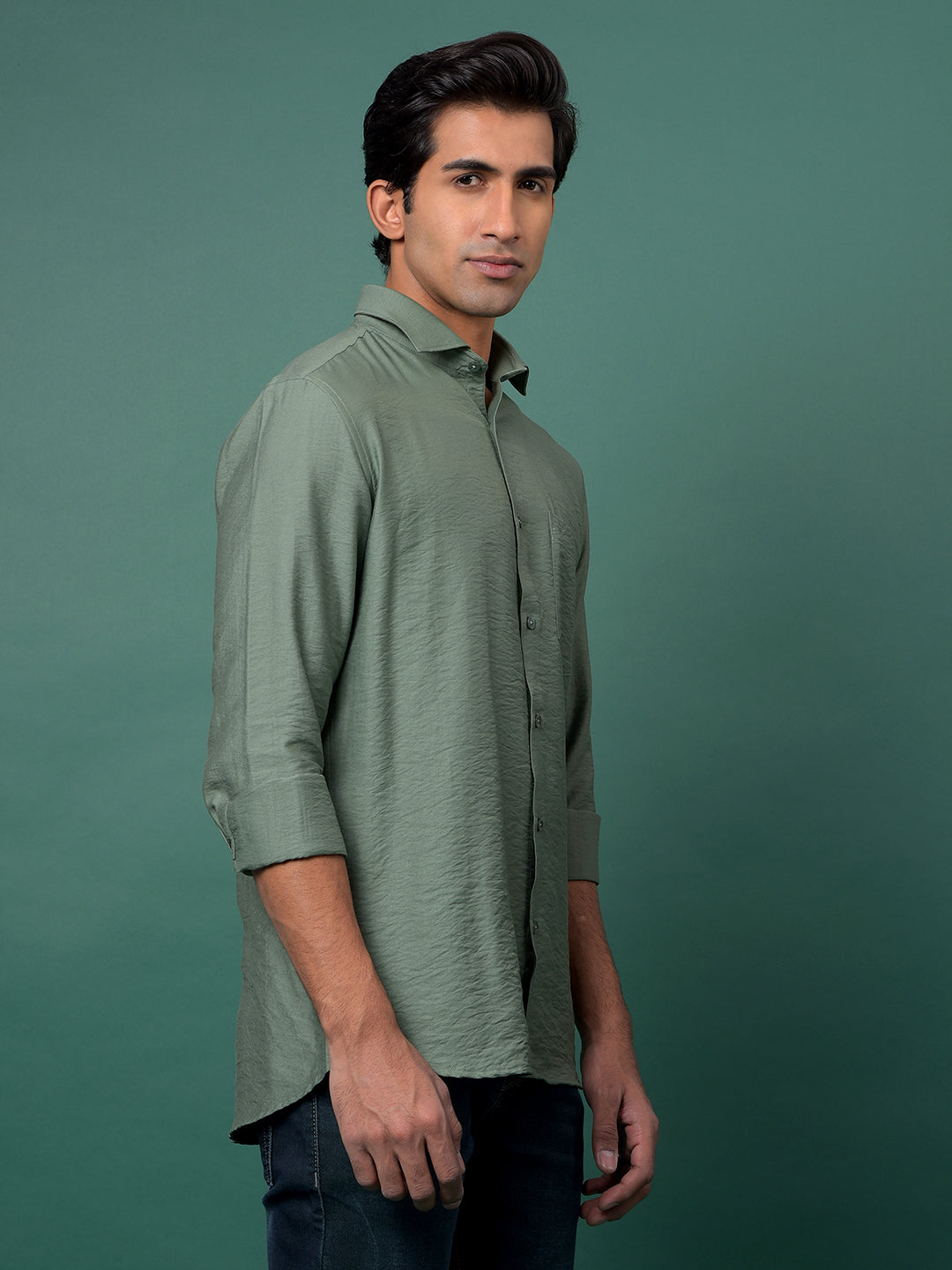Green Textured Shirt-Men Shirts-Crimsoune Club