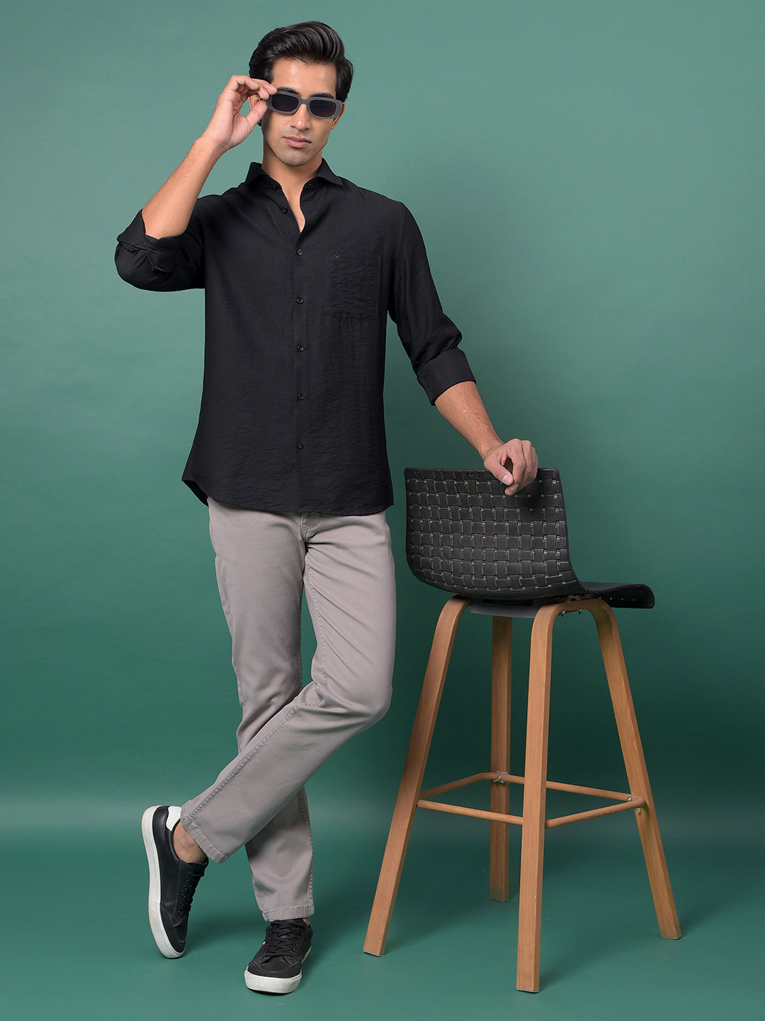 Black Textured Shirt-Men Shirts-Crimsoune Club