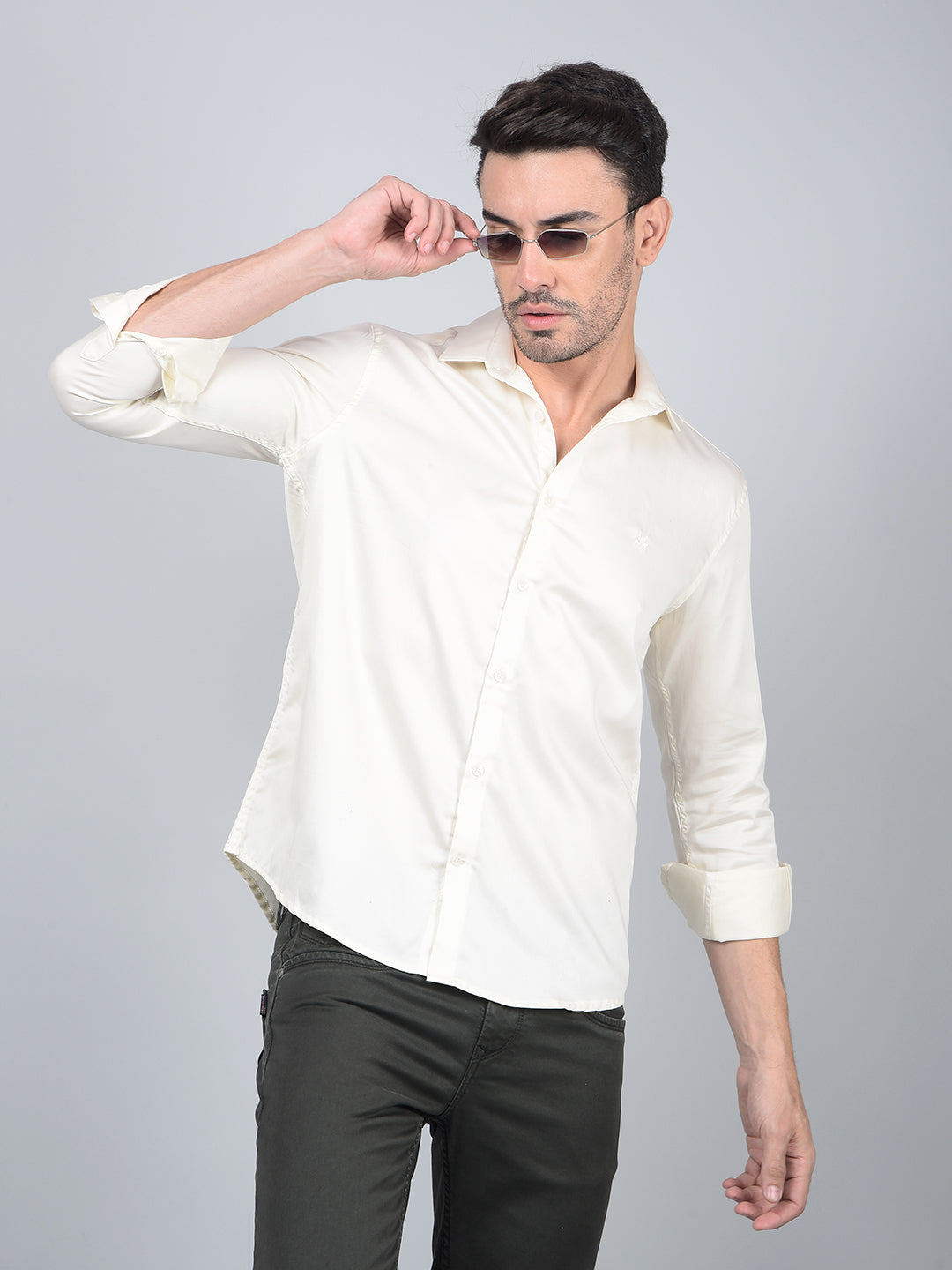 Off White Cotton Shirt-Men Shirts-Crimsoune Club