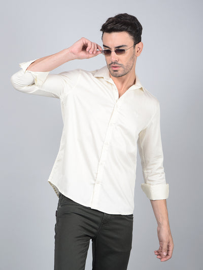 Off White Cotton Shirt-Men Shirts-Crimsoune Club