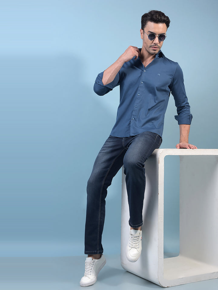 Men's Blue Shirt-Men Shirts-Crimsoune Club