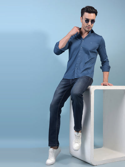 Men's Blue Shirt-Men Shirts-Crimsoune Club