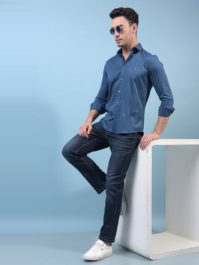 Men's Blue Shirt-Men Shirts-Crimsoune Club