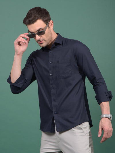 Navy Blue Modal Shirt-Men Shirts-Crimsoune Club