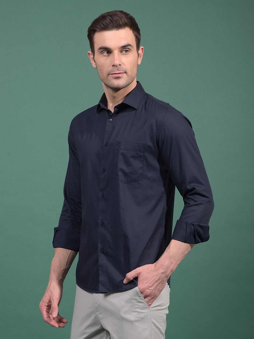 Navy Blue Modal Shirt-Men Shirts-Crimsoune Club