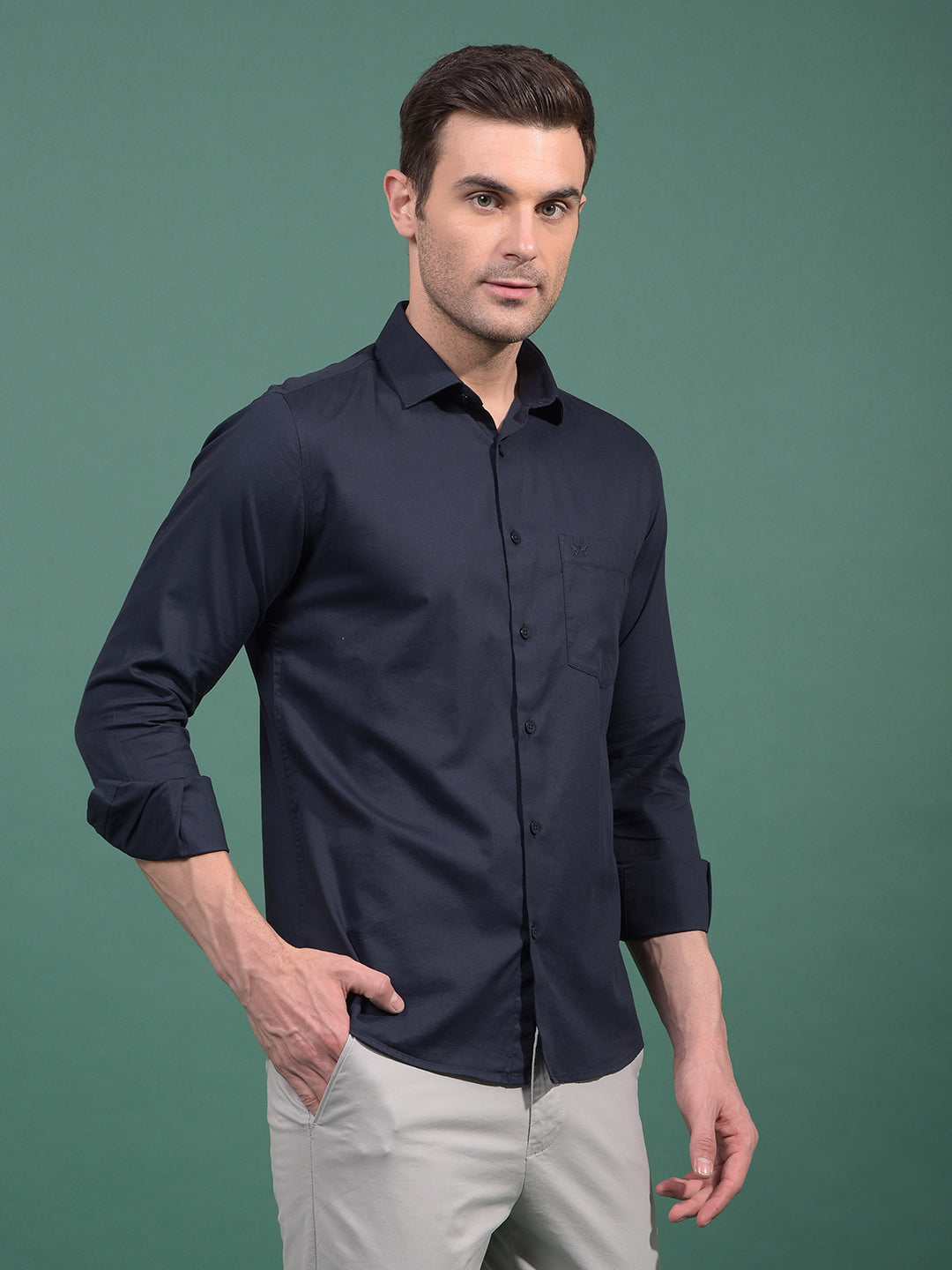 Navy Blue Modal Shirt-Men Shirts-Crimsoune Club
