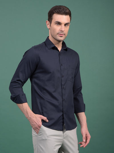 Navy Blue Modal Shirt-Men Shirts-Crimsoune Club