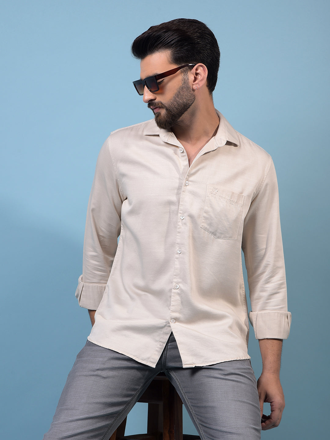 Men's Beige Shirt-Men Shirts-Crimsoune Club