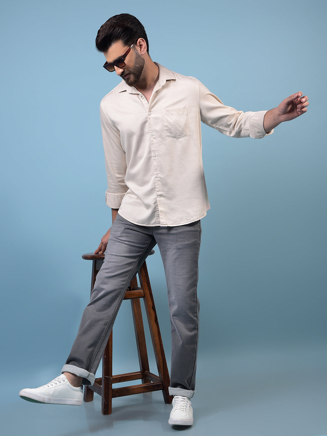 Men's Beige Shirt-Men Shirts-Crimsoune Club