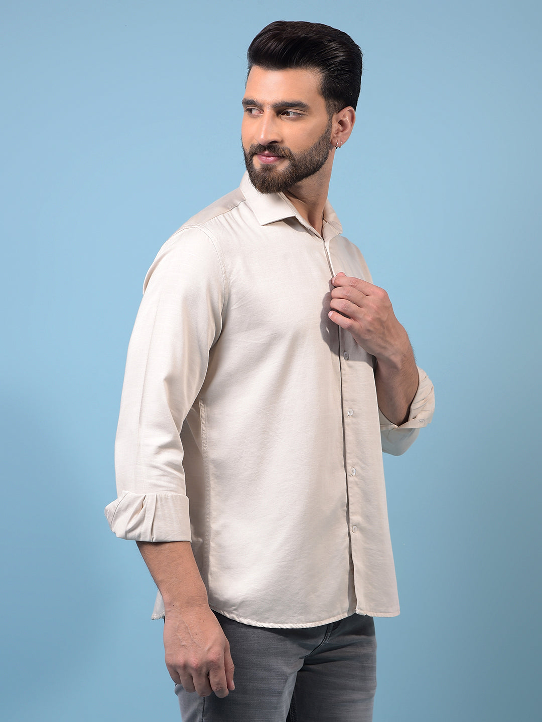 Men's Beige Shirt-Men Shirts-Crimsoune Club