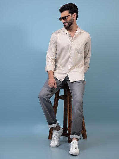 Men's Beige Shirt-Men Shirts-Crimsoune Club