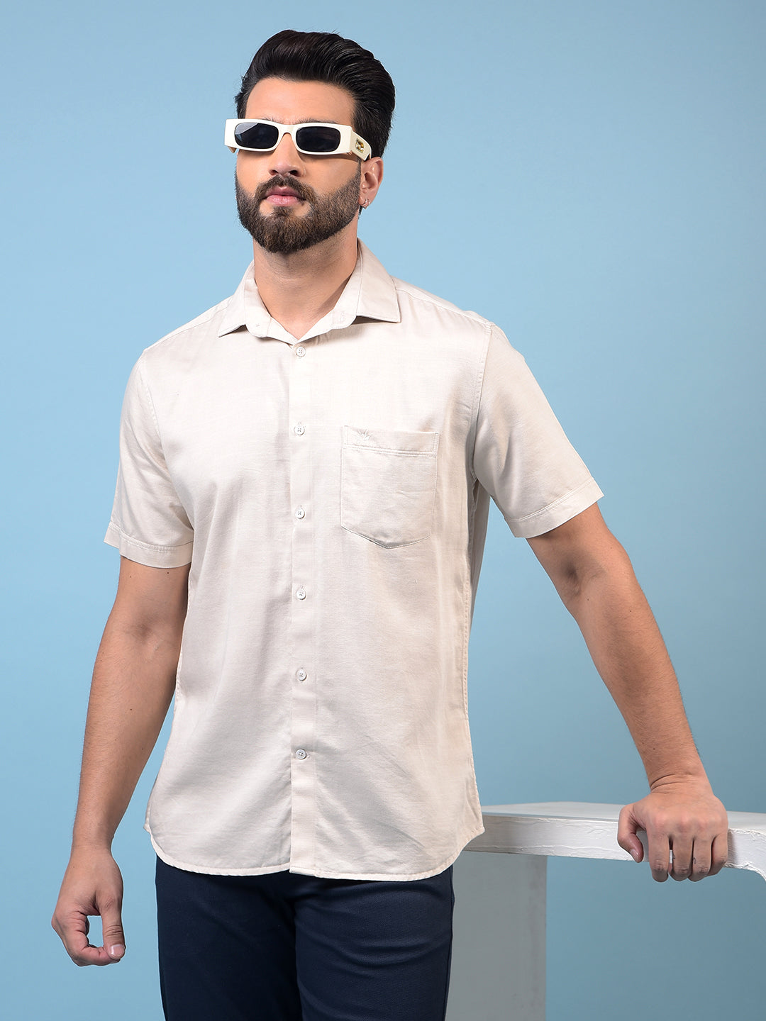 Beige Shirt-Men Shirts-Crimsoune Club