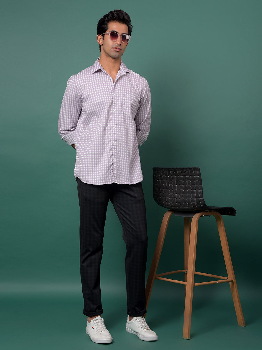 Purple Checked 100% Cotton Shirt-Men Shirts-Crimsoune Club