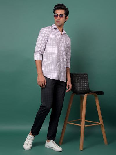 Purple Checked 100% Cotton Shirt-Men Shirts-Crimsoune Club
