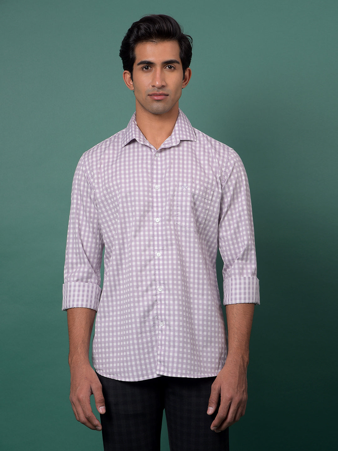 Purple Checked 100% Cotton Shirt-Men Shirts-Crimsoune Club
