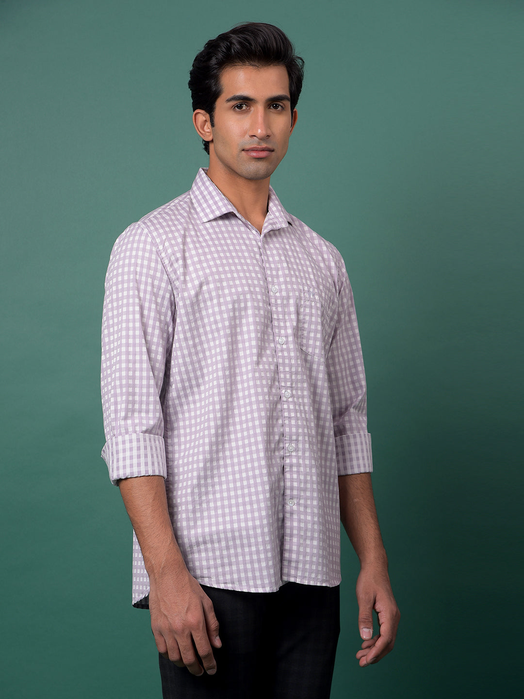 Purple Checked 100% Cotton Shirt-Men Shirts-Crimsoune Club