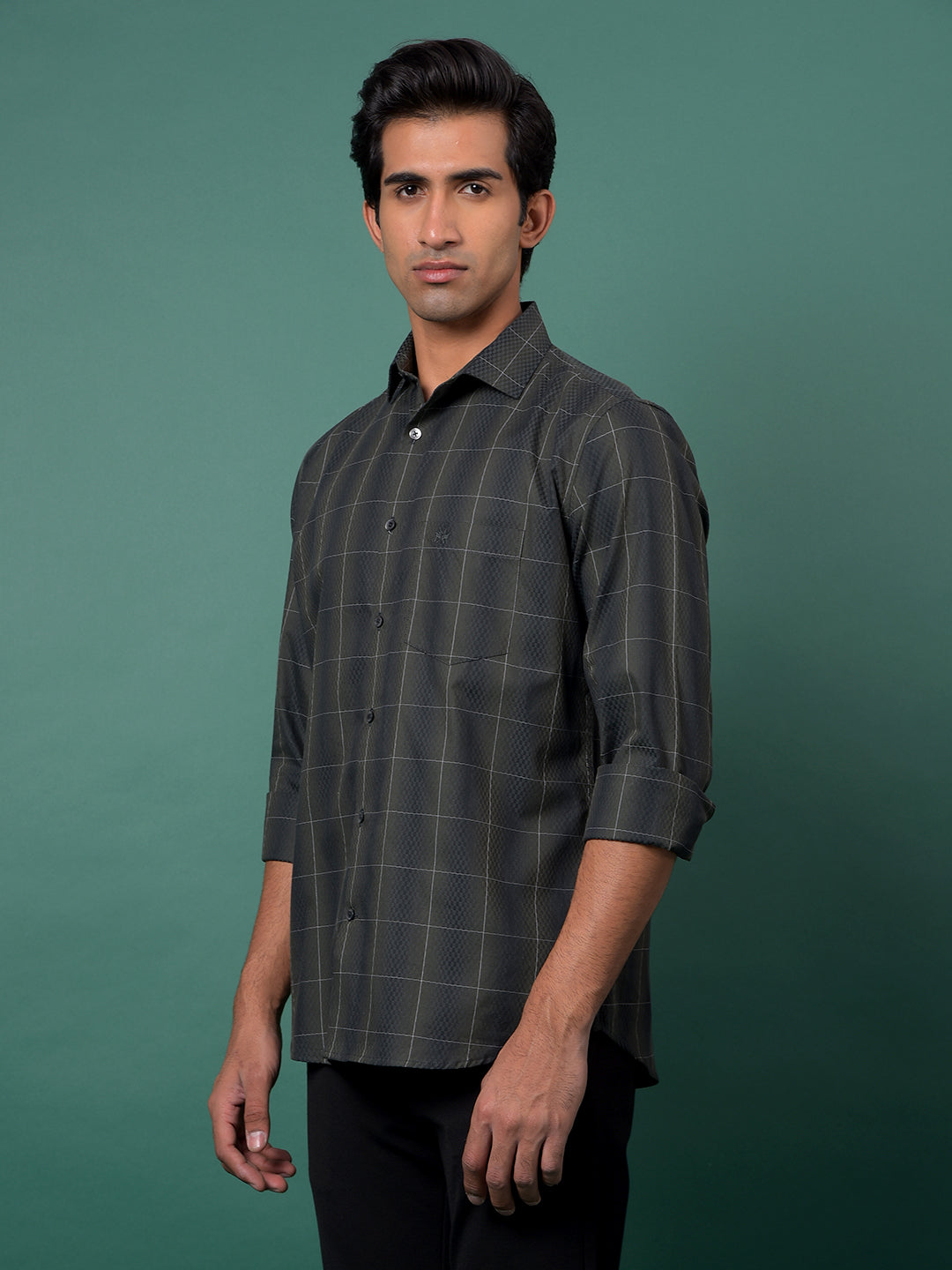 Green Checked 100% Cotton Shirt-Men Shirts-Crimsoune Club