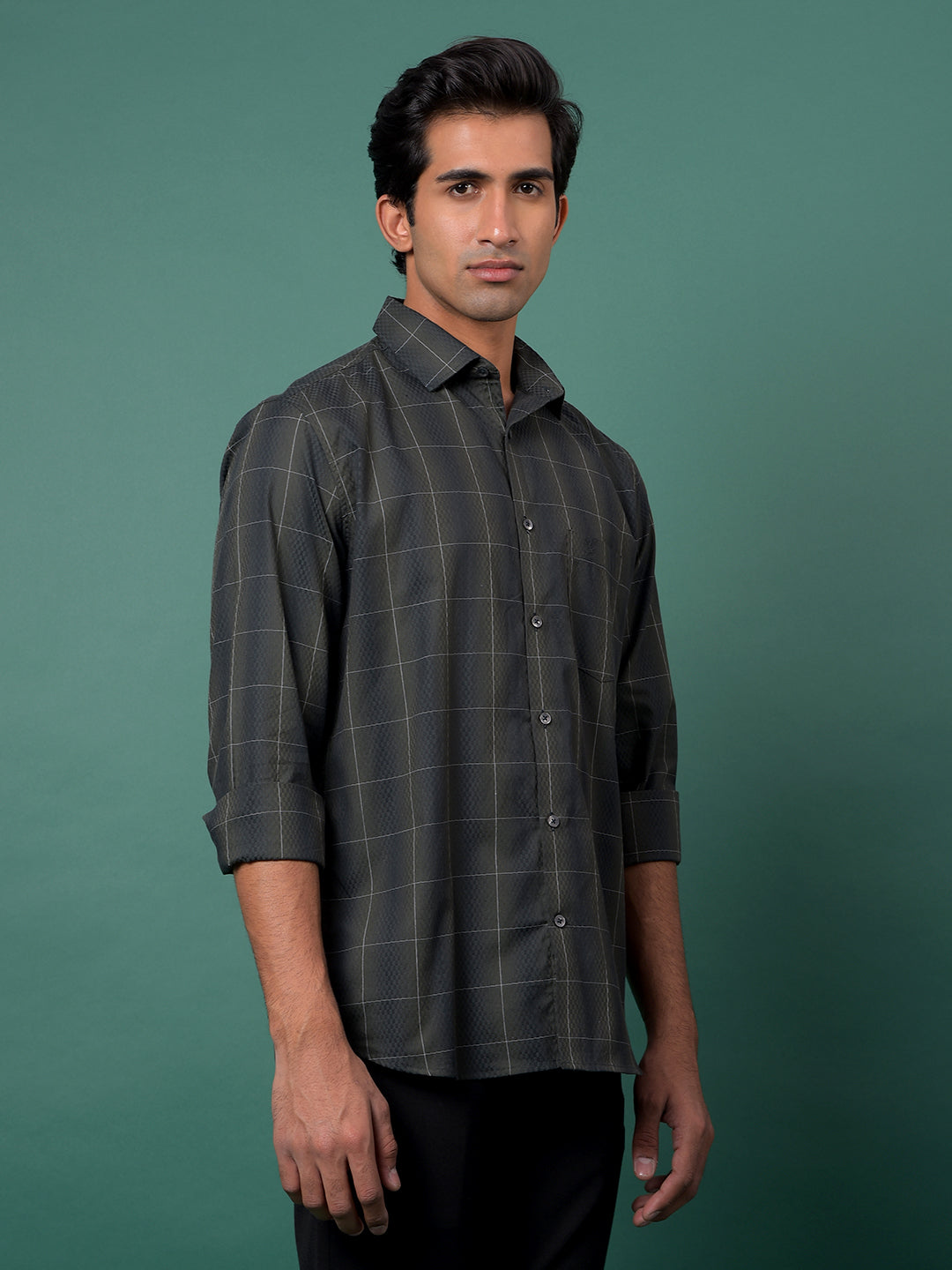 Green Checked 100% Cotton Shirt-Men Shirts-Crimsoune Club