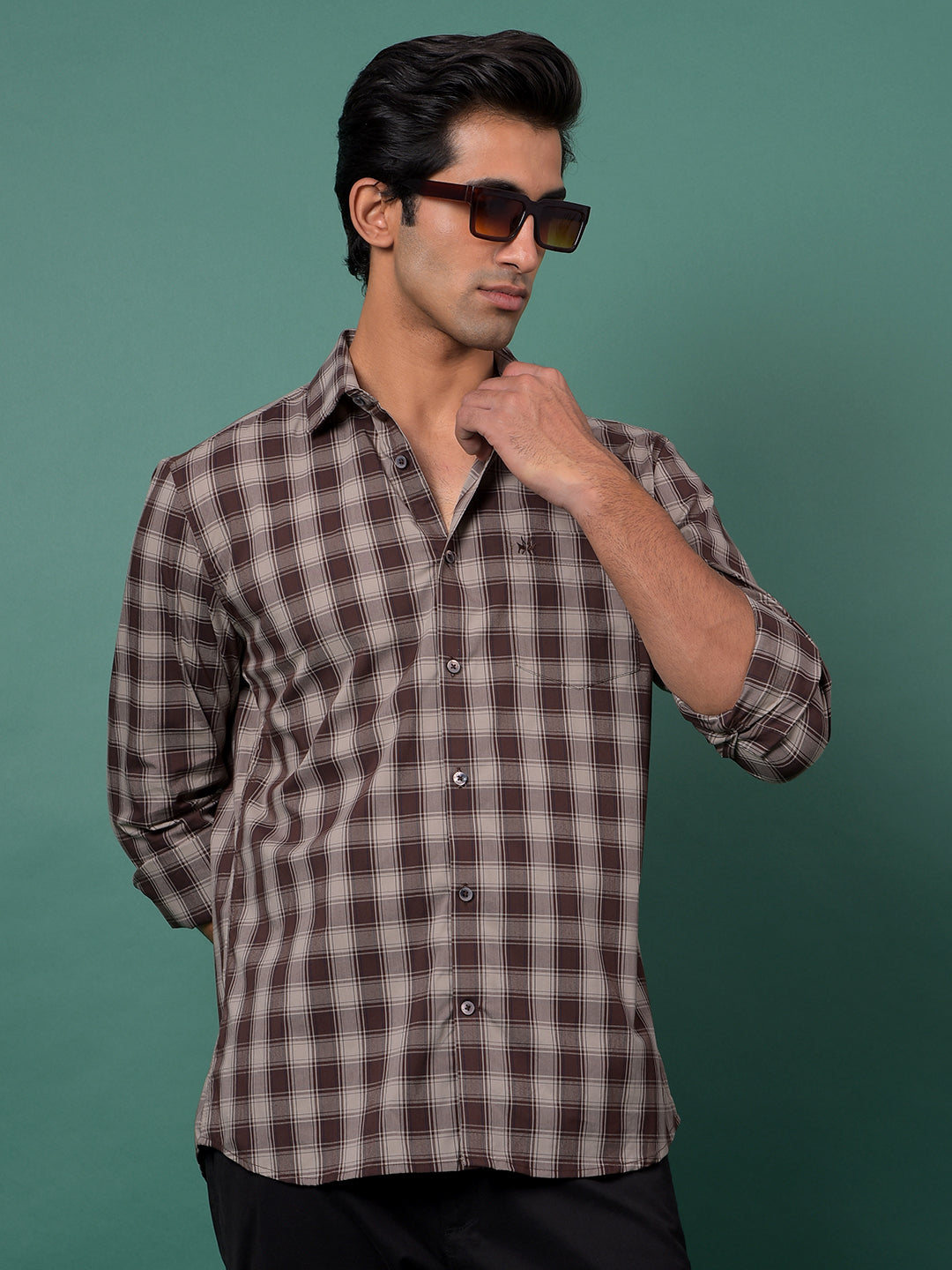 Brown Checked Shirt-Men Shirts-Crimsoune Club