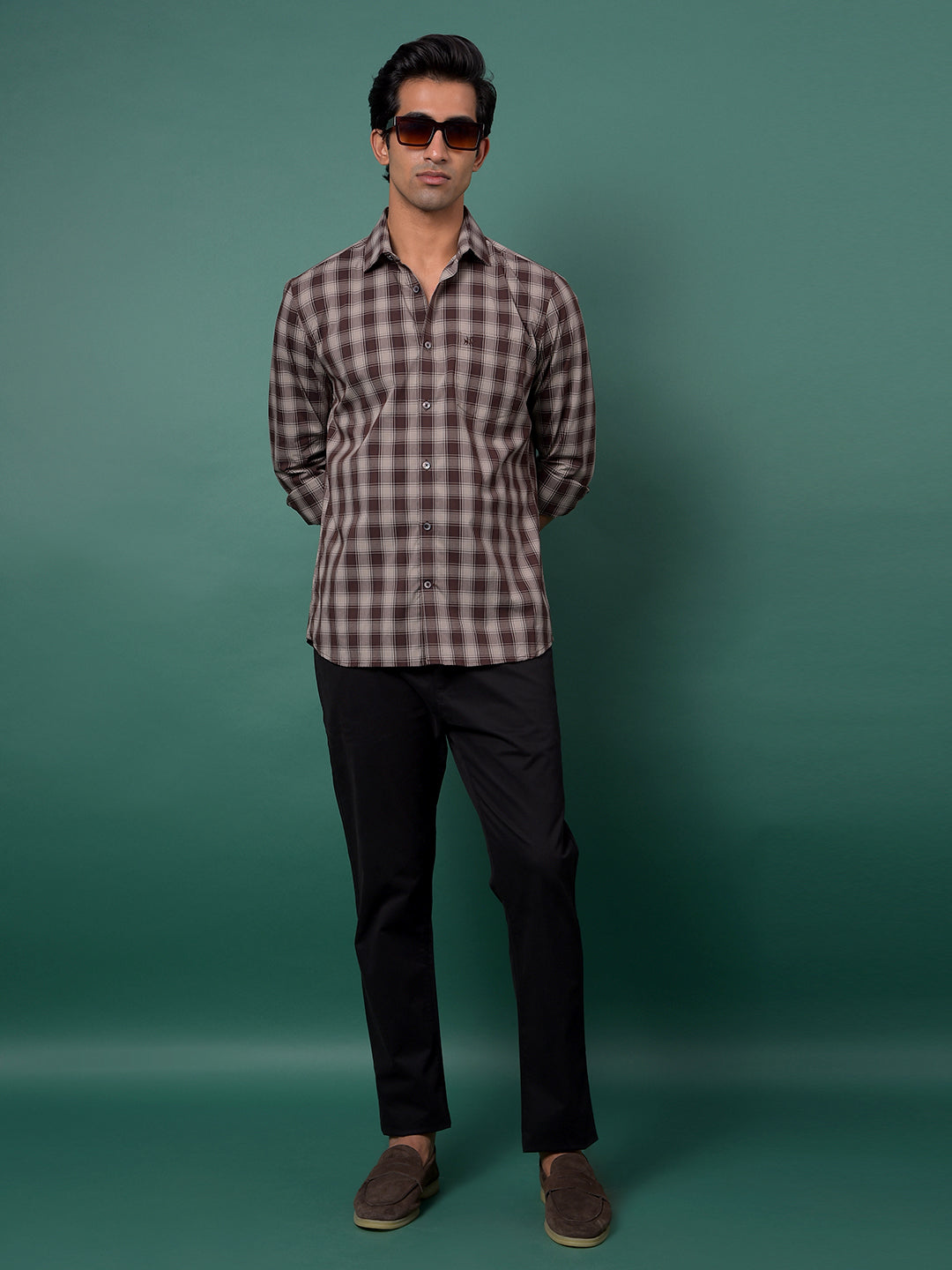 Brown Checked Shirt-Men Shirts-Crimsoune Club