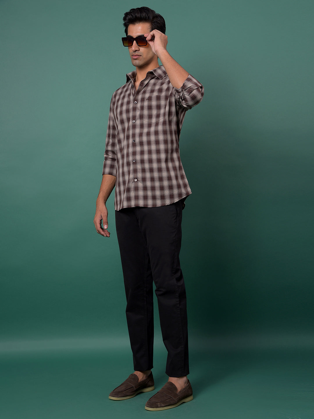 Brown Checked Shirt-Men Shirts-Crimsoune Club