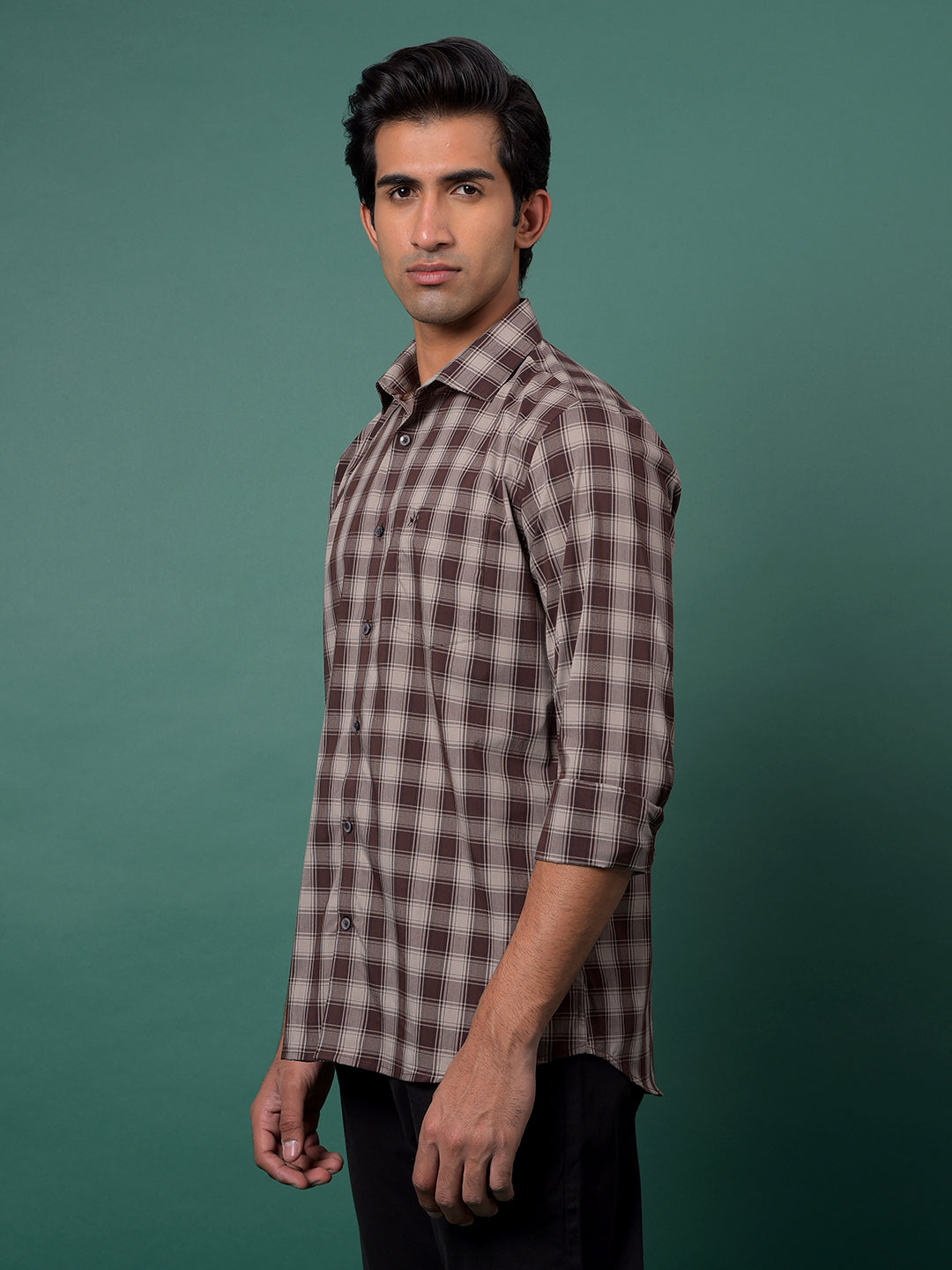 Brown Checked Shirt-Men Shirts-Crimsoune Club