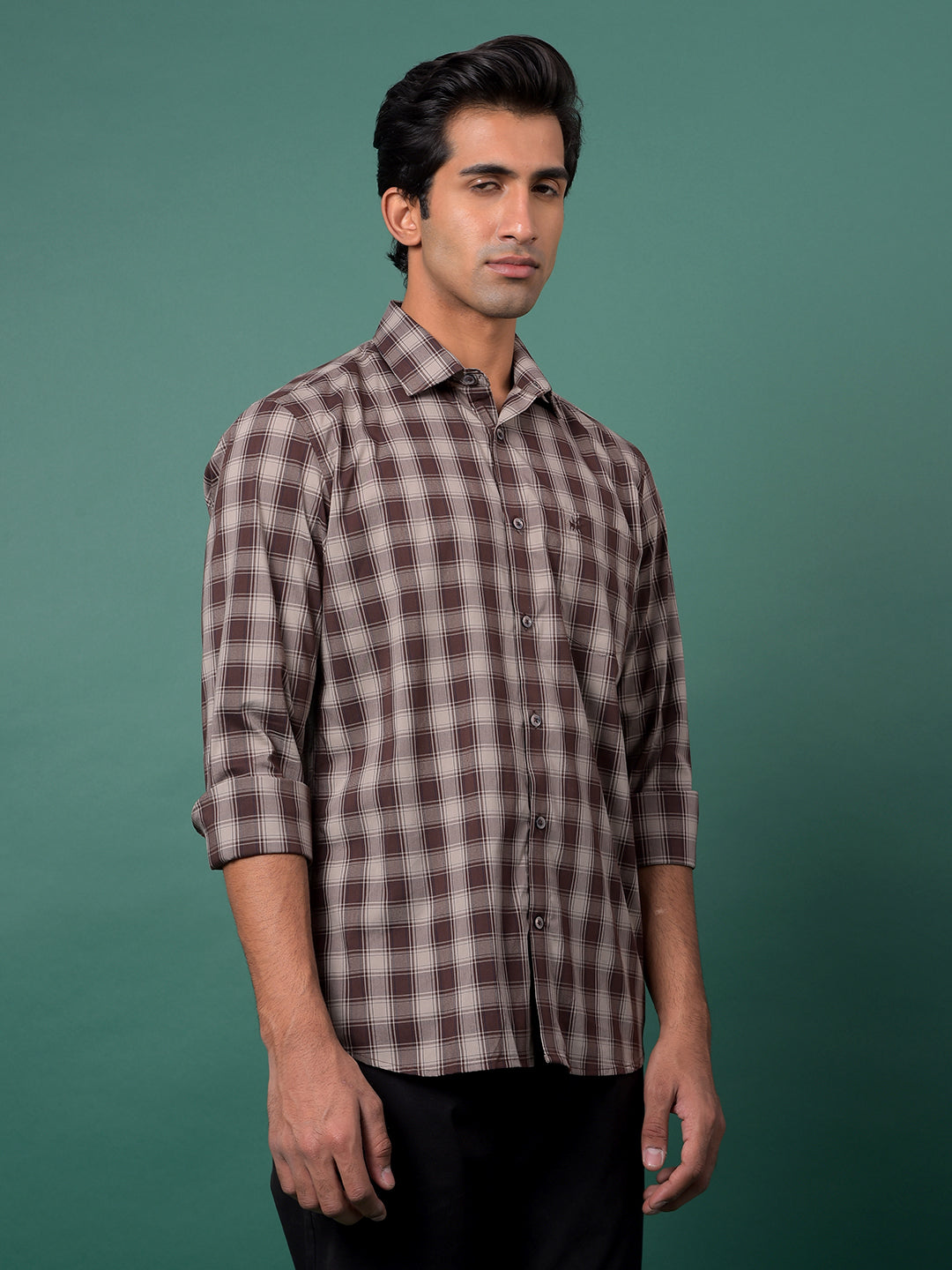 Brown Checked Shirt-Men Shirts-Crimsoune Club