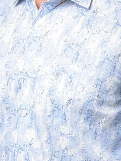 Blue Printed Modal Shirt-Men Shirts-Crimsoune Club