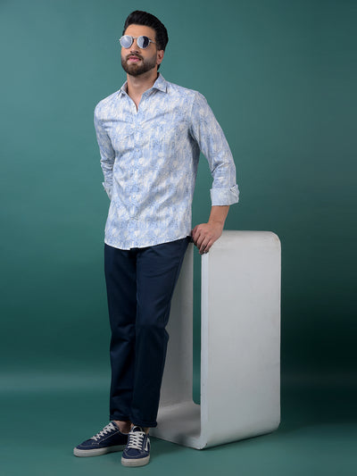 Blue Printed Modal Shirt-Men Shirts-Crimsoune Club