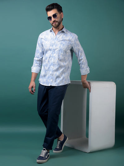 Blue Printed Modal Shirt-Men Shirts-Crimsoune Club