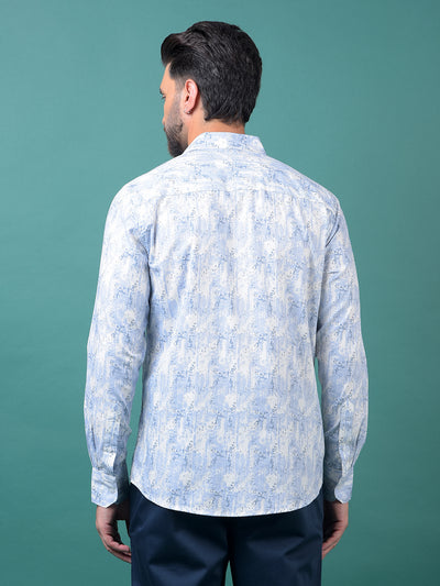 Blue Printed Modal Shirt-Men Shirts-Crimsoune Club