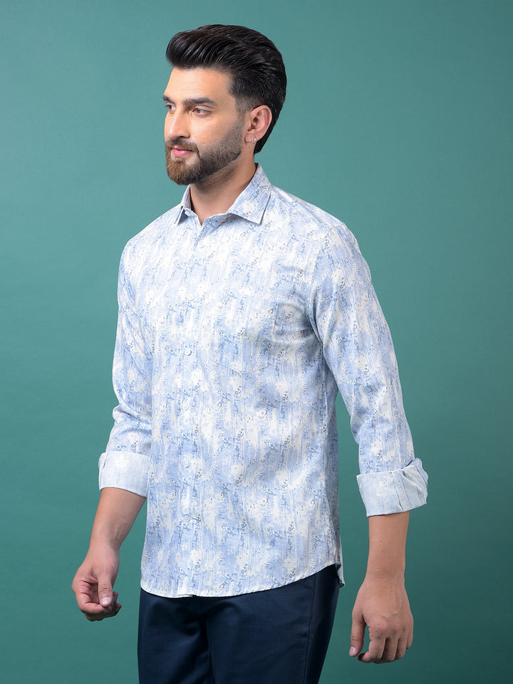 Blue Printed Modal Shirt-Men Shirts-Crimsoune Club