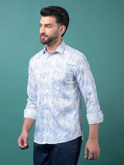 Blue Printed Modal Shirt-Men Shirts-Crimsoune Club