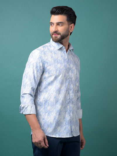 Blue Printed Modal Shirt-Men Shirts-Crimsoune Club