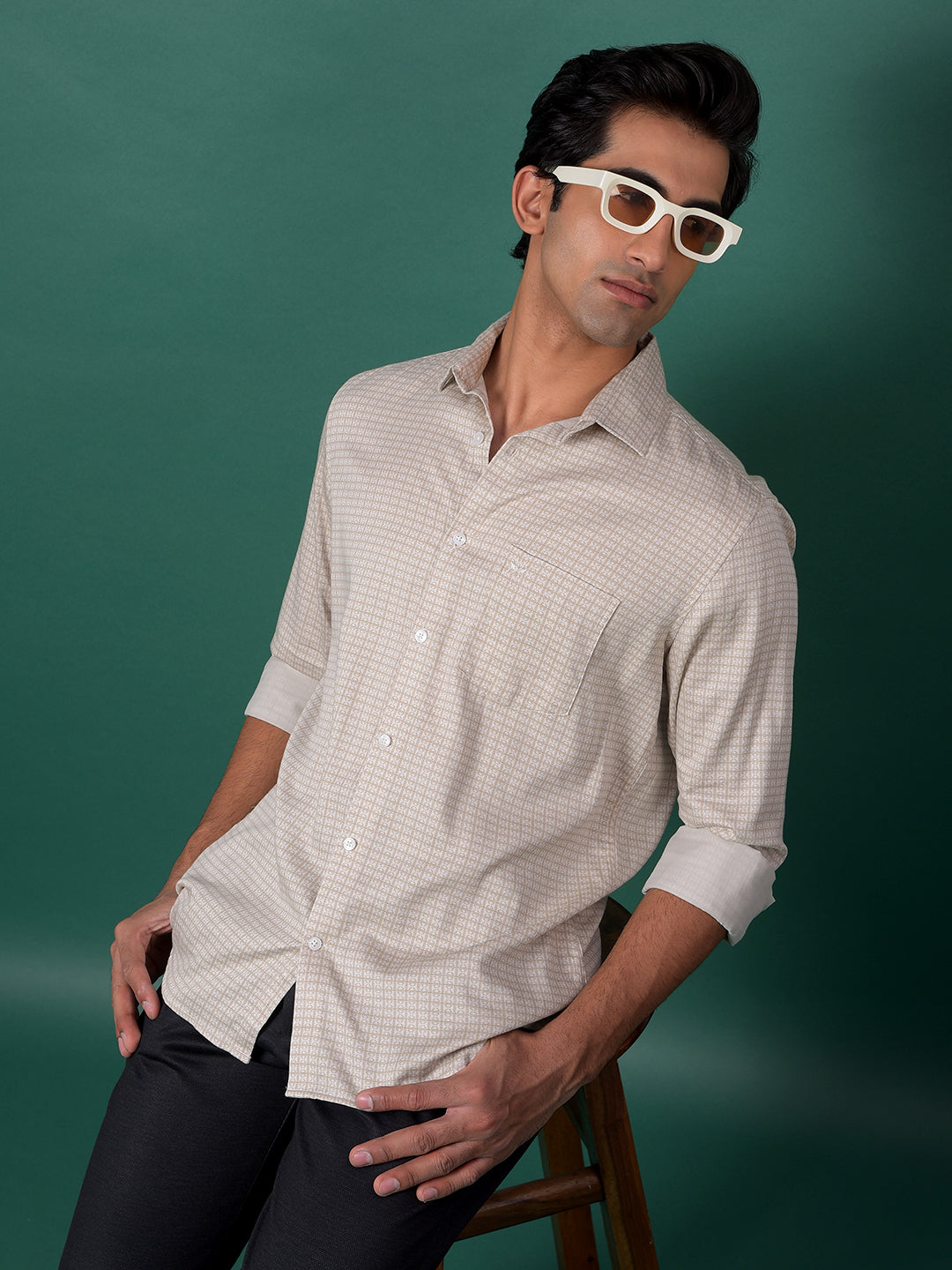 Beige Printed Shirt-Men Shirts-Crimsoune Club