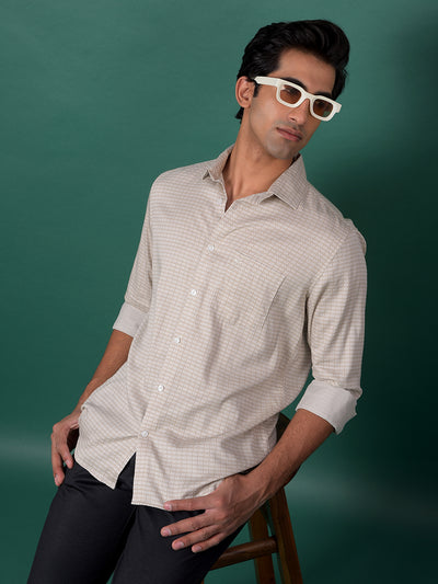 Beige Printed Shirt-Men Shirts-Crimsoune Club