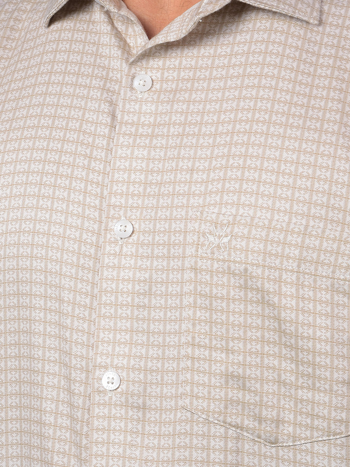 Beige Printed Shirt-Men Shirts-Crimsoune Club