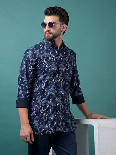 Navy Blue Printed Shirt-Men Shirts-Crimsoune Club