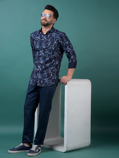 Navy Blue Printed Shirt-Men Shirts-Crimsoune Club